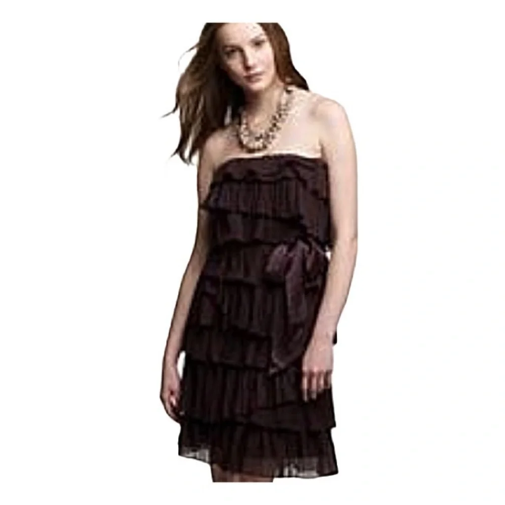 J. Crew Dress Strapless black sexy cascade dress 100% silk Dress Size 6